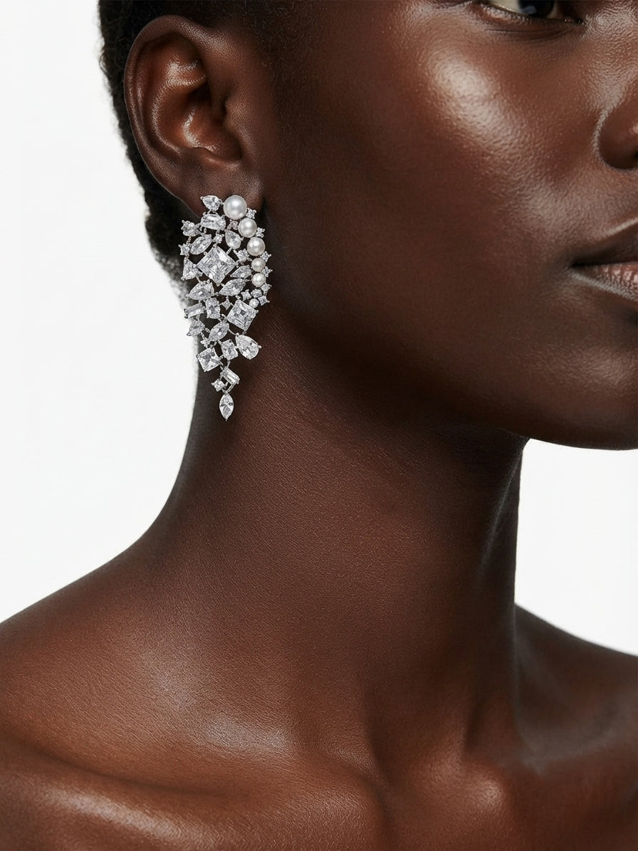 Earrings set with colorful zircon stones
