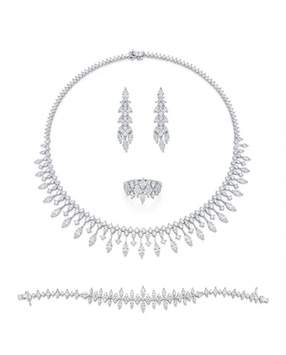Silver-toned set embellished with zircon stones