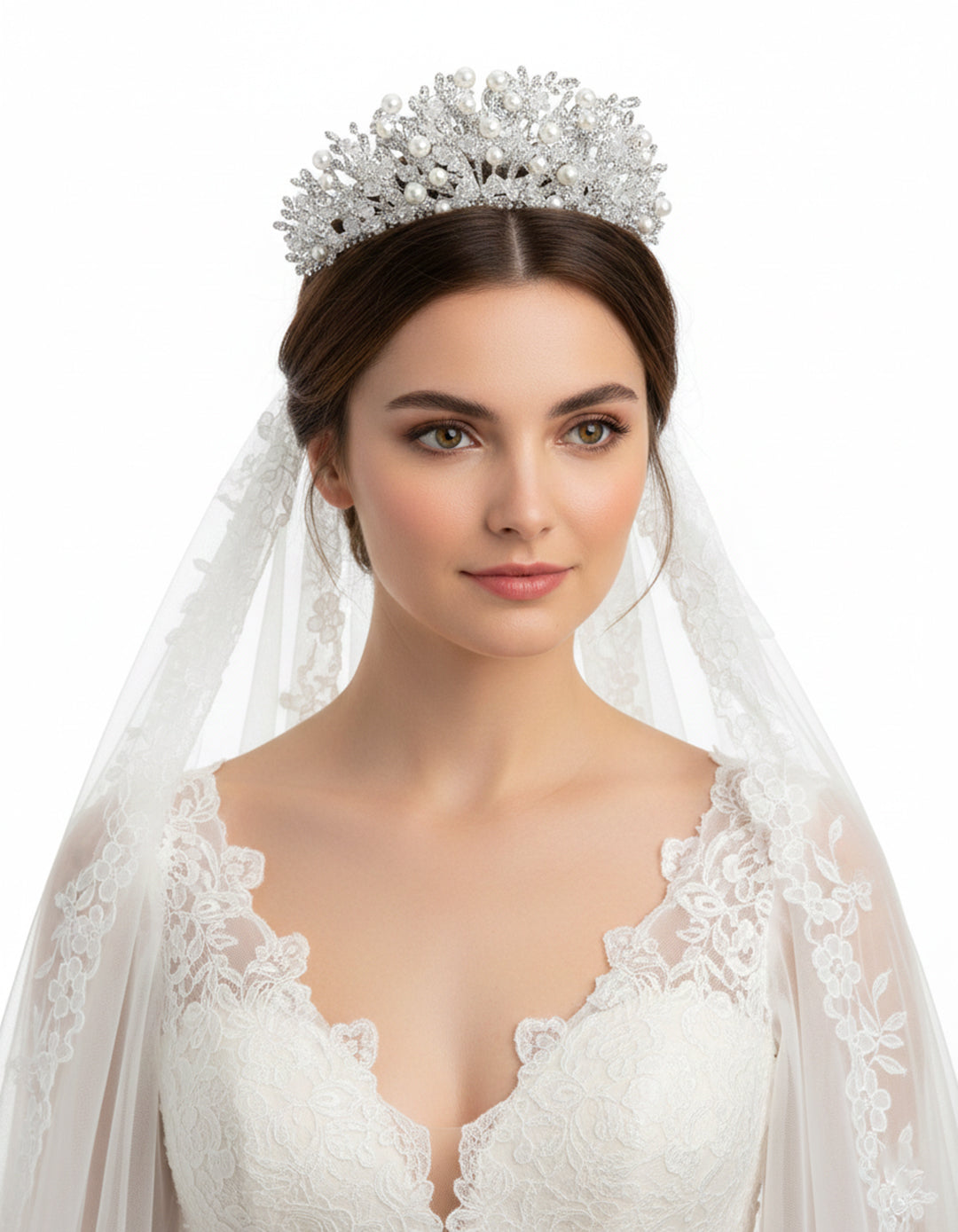 تاج مرصع بالزركون واللؤلؤ