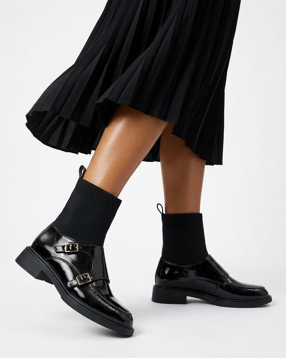 Glossy leather sock boot