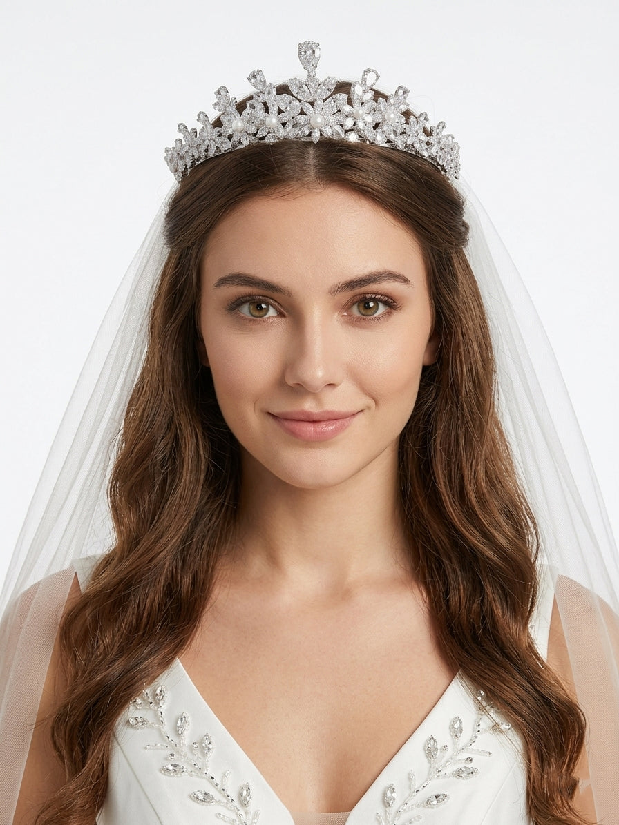 A crown studded with zircon stones and pearls