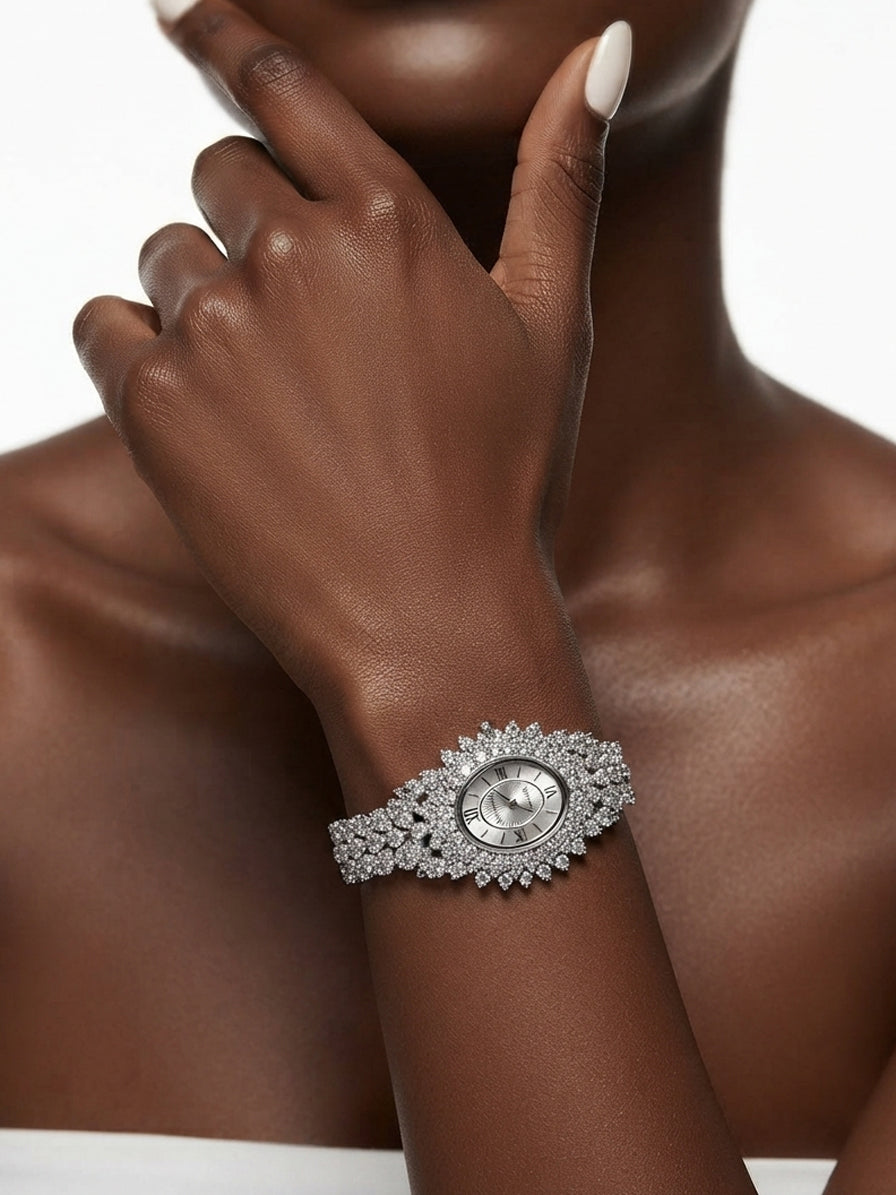 A watch set with zircon stones.