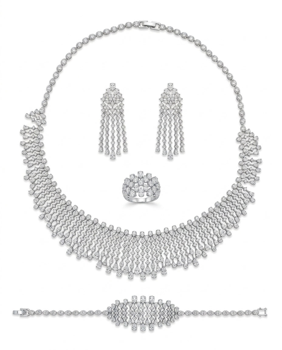 A set studded with silver zircon stones