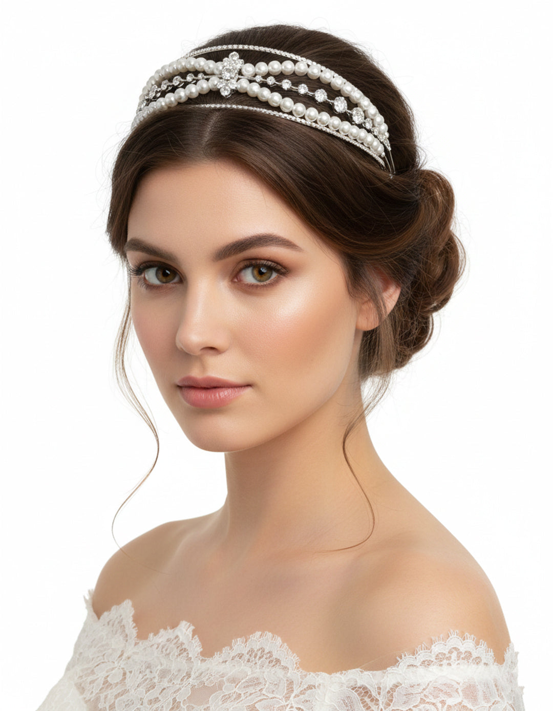 غطاء رأس مرصع بالزركون واللؤلؤ