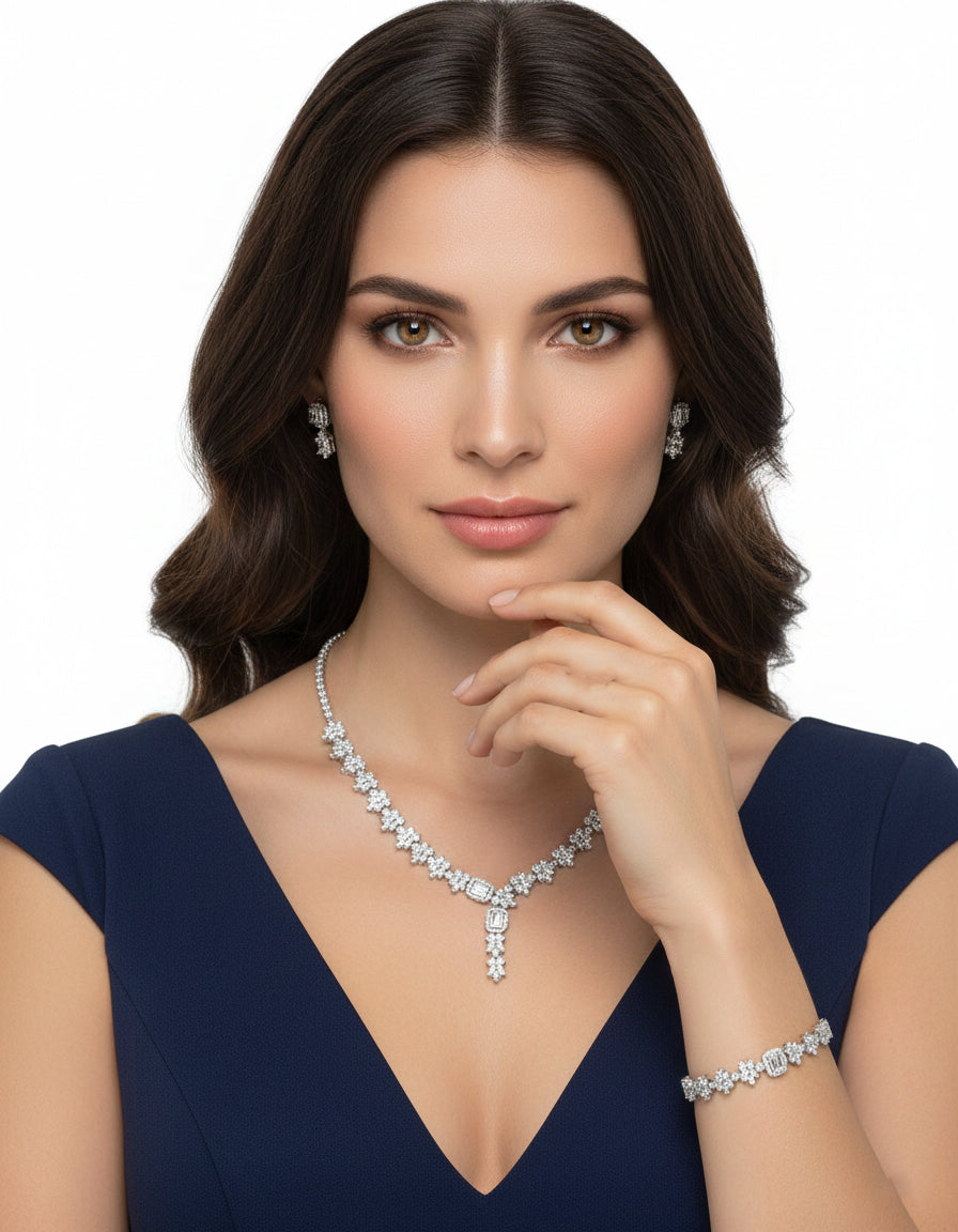 Set with silver zircon stones