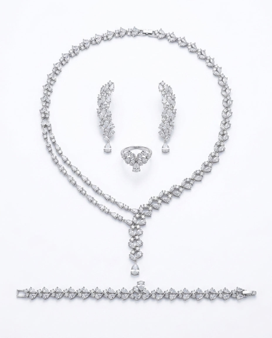 A set studded with zircon stones in silver