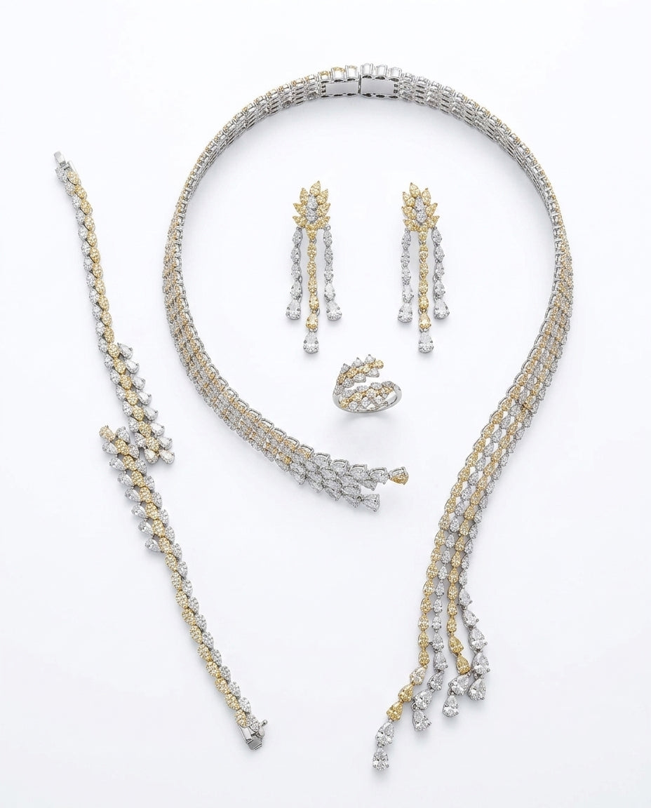 Silver and gold mixed set studded with zircon stones