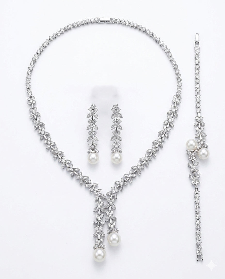 A set studded with pearls and silver zircon stones
