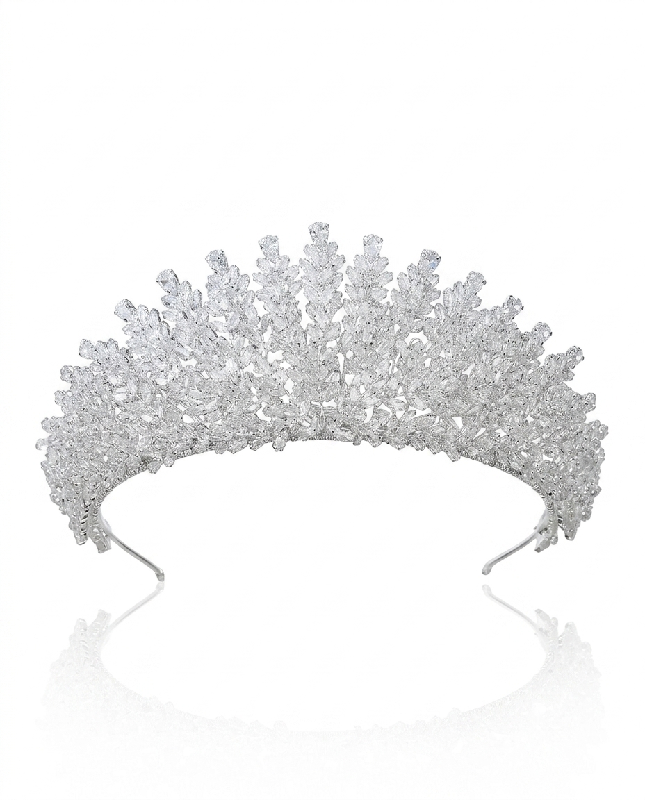 A tiara adorned with zircon stones.
