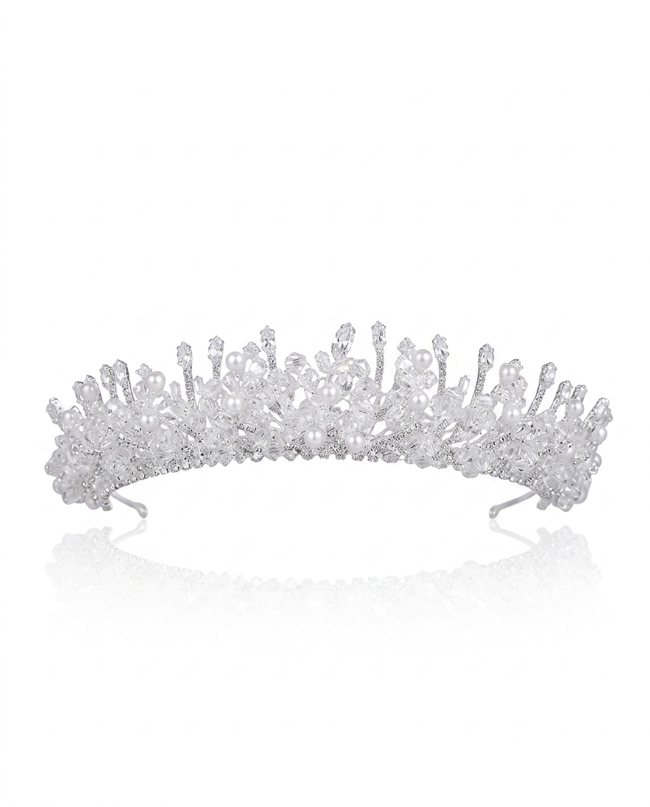 A crown adorned with pearls and crystals