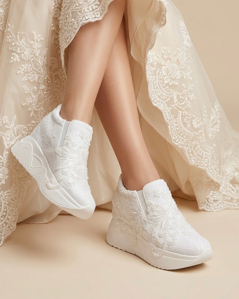 Lace bridal boots