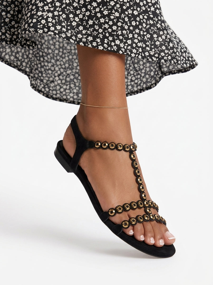 Embellished suede sandals