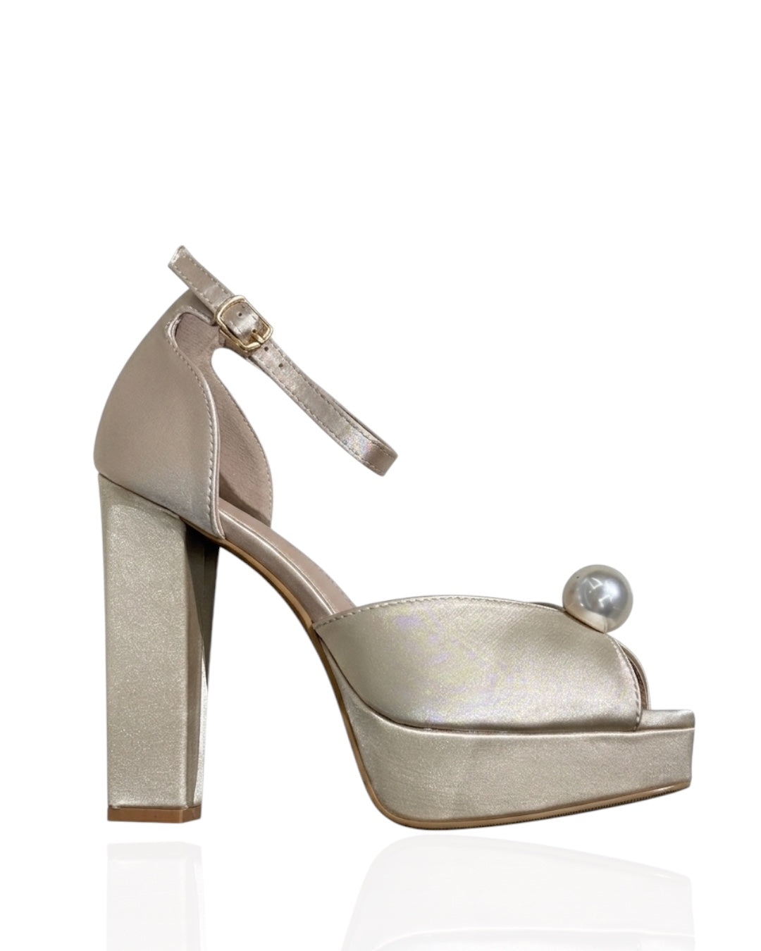 Pearl-embellished satin wedding sandals