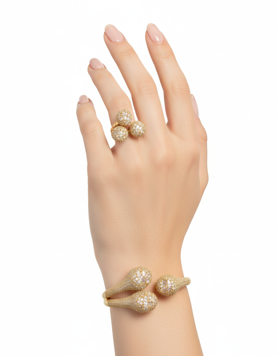 طقم أساور وخواتم متنوعة مرصعة بأحجار الزركون الملونة