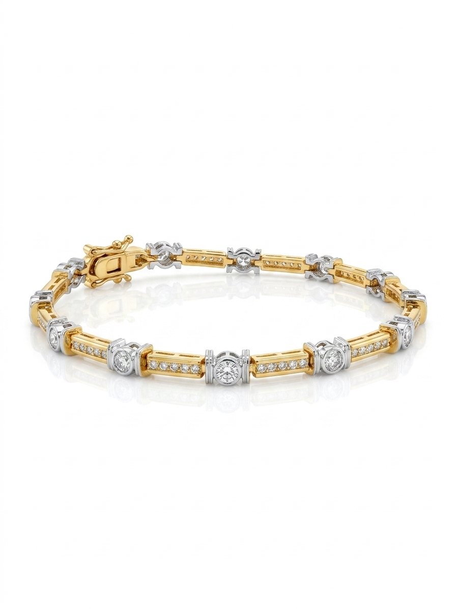 Tennis bracelet, silver and gold