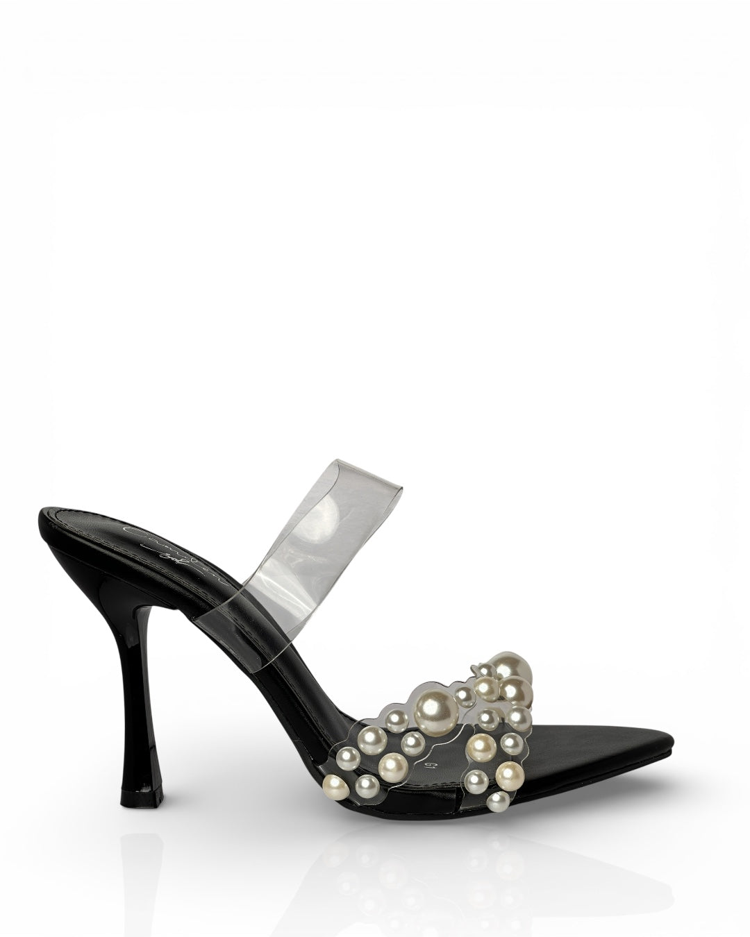 Clear slippers with pearl stones