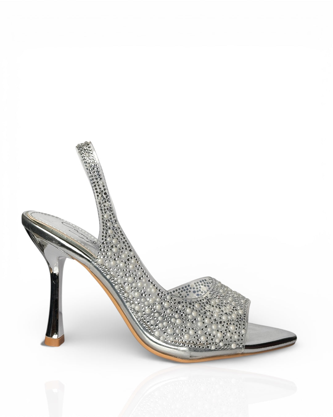 Transparent sandal studded with stones