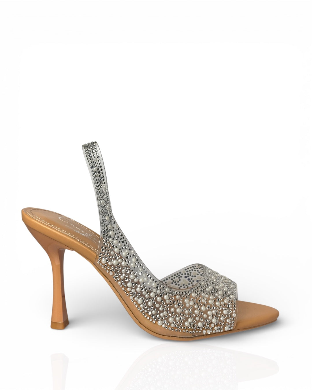 Transparent sandal studded with stones