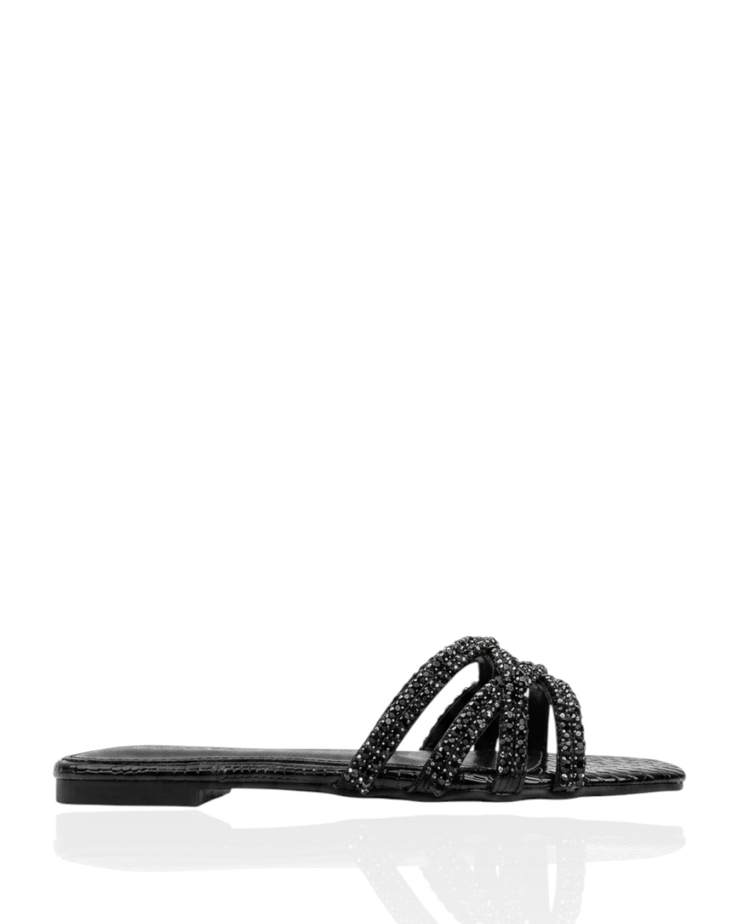 Leather slipper with crystal stones
