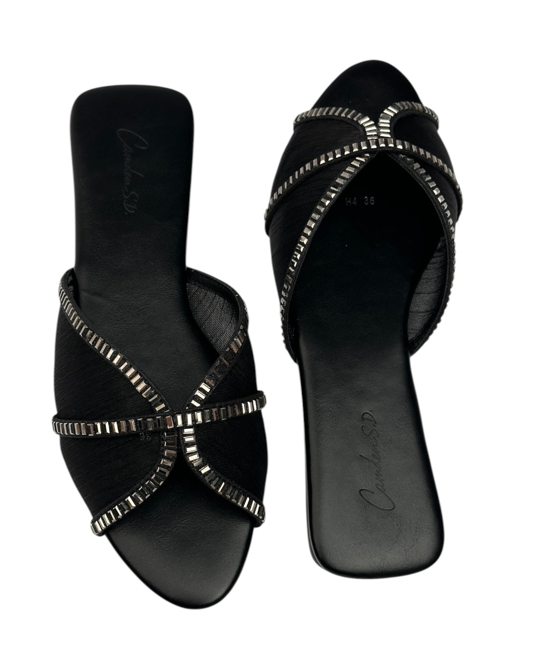 Lace slippers with crystal stones