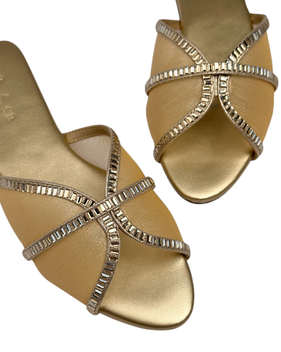 Lace slippers with crystal stones