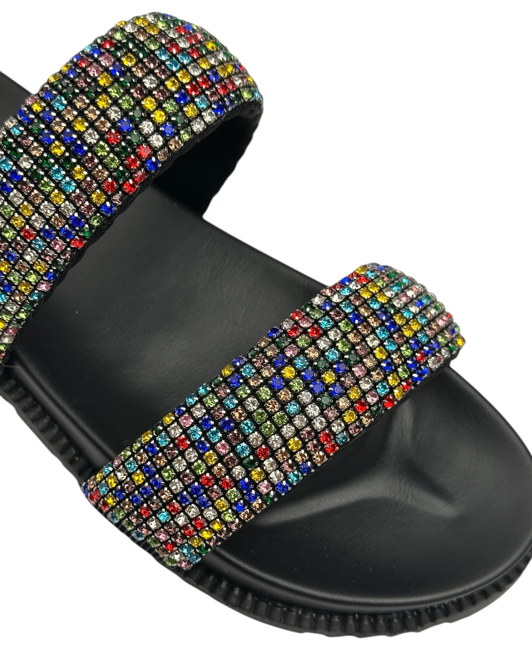 Leather slippers with crystal stones