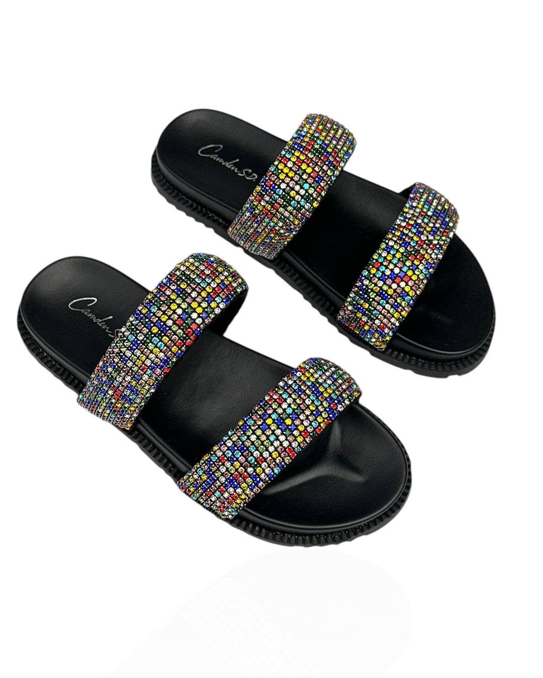Leather slippers with crystal stones