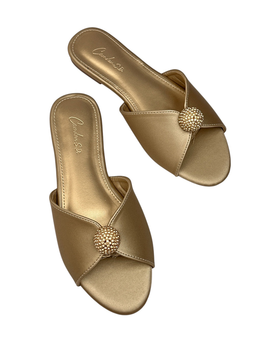 Leather slippers with crystal ball