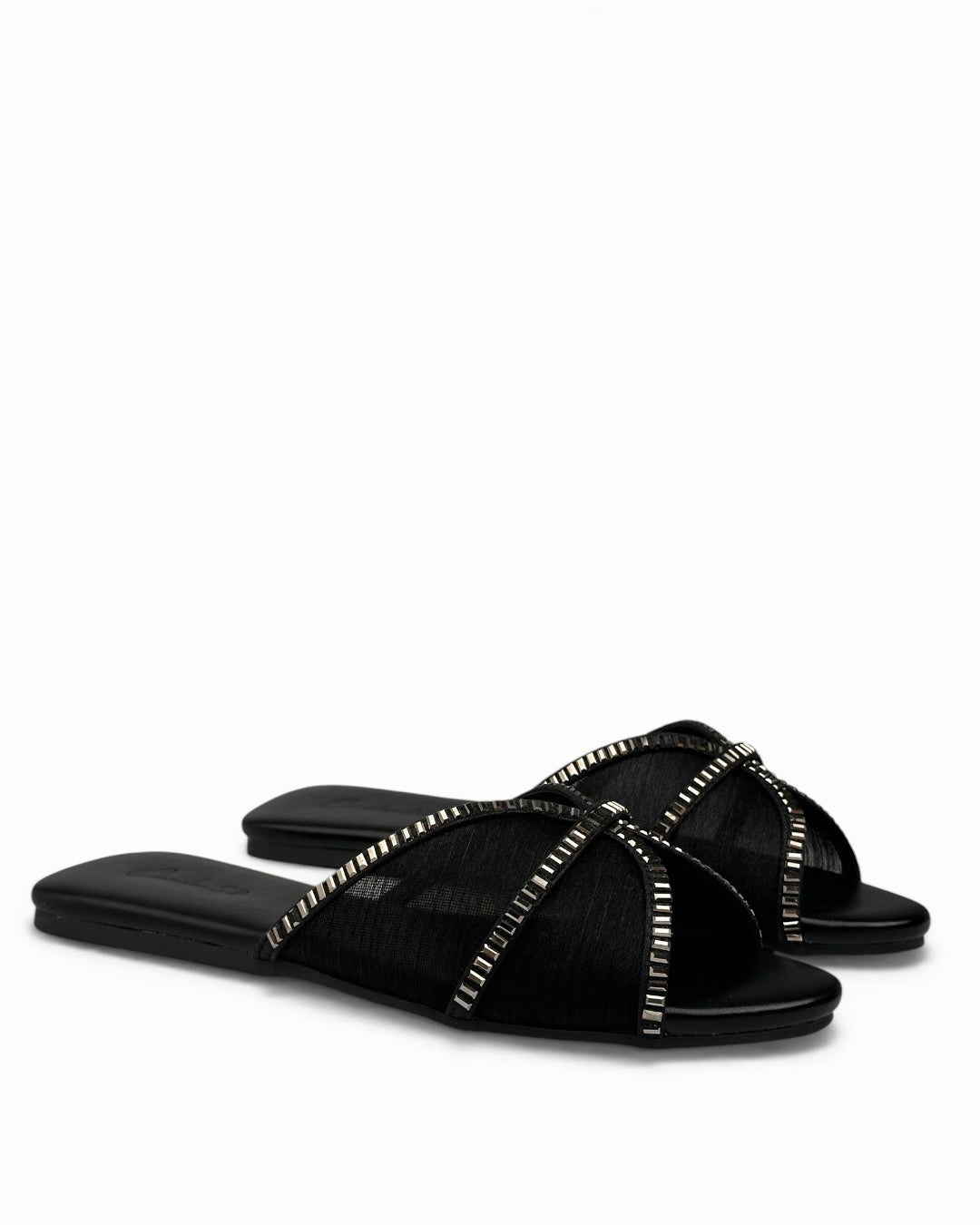 Lace slippers with crystal stones