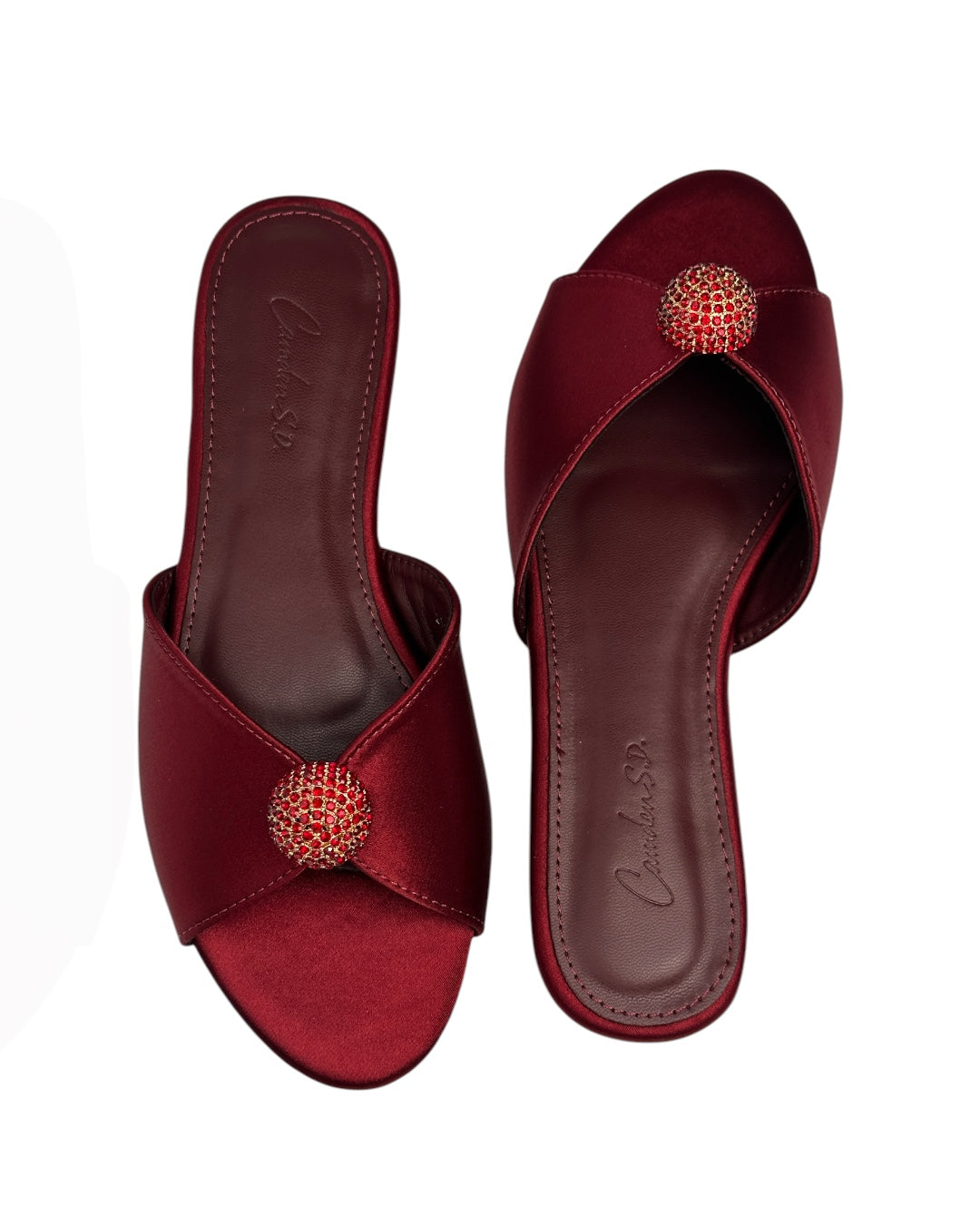 Leather slippers with crystal ball