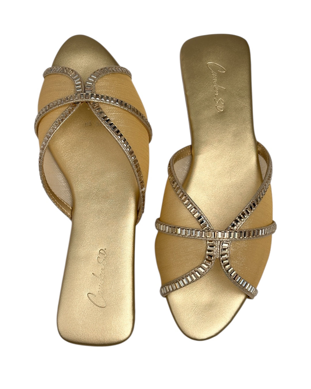 Lace slippers with crystal stones