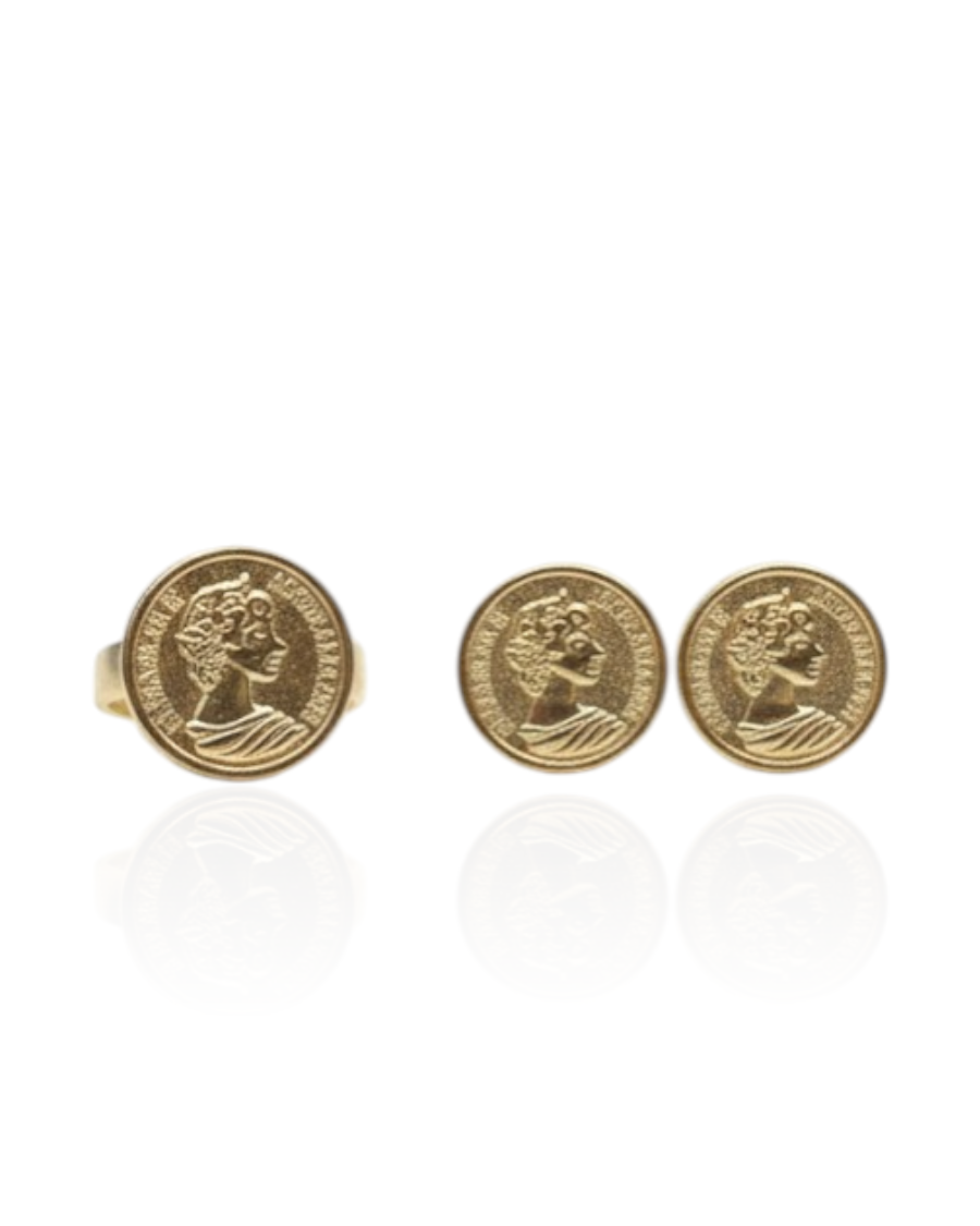 Gold lira ring and earring set