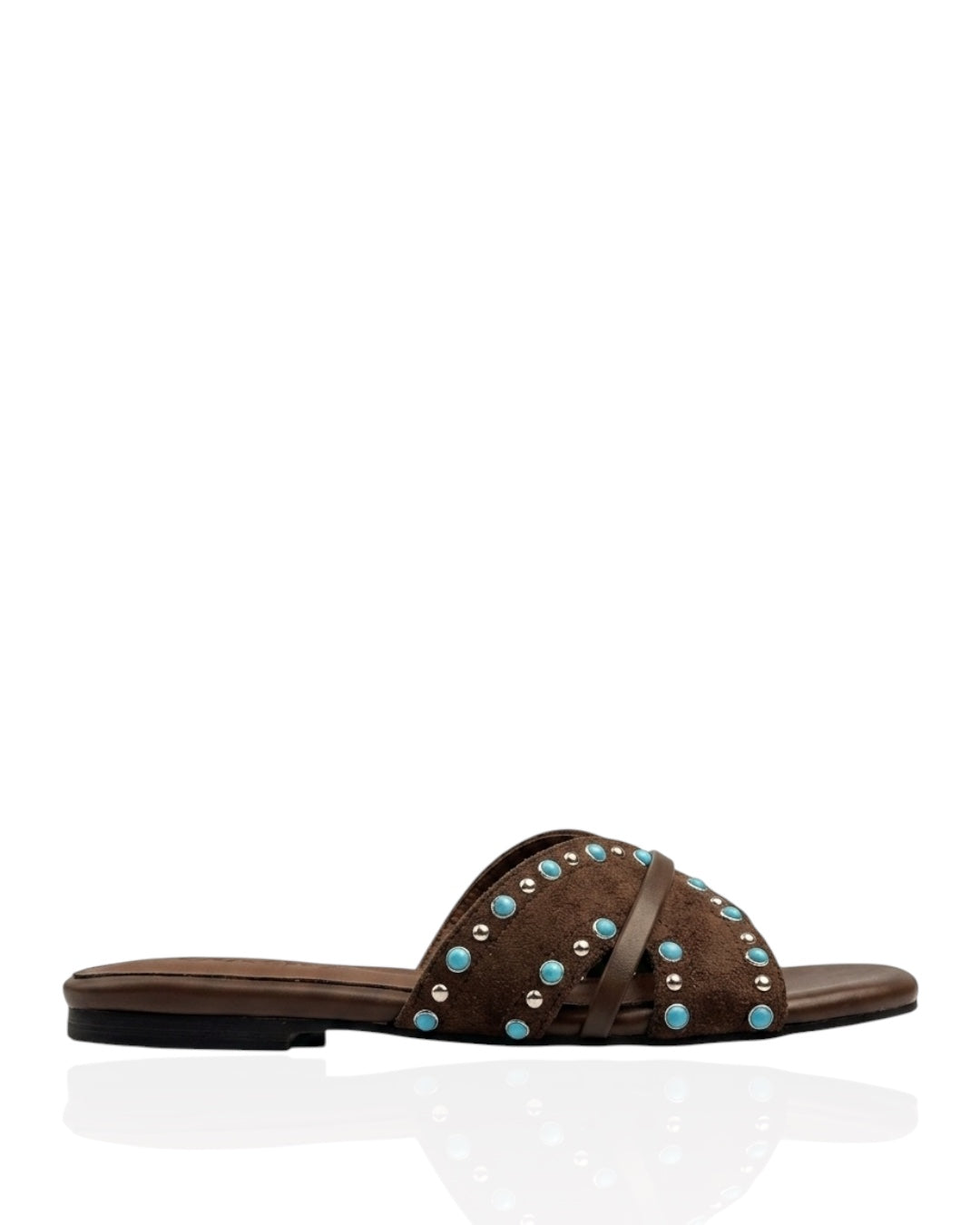 Suede slippers with turquoise stones