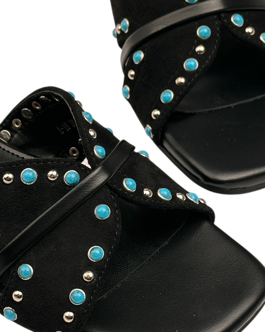 Suede slippers with turquoise stones