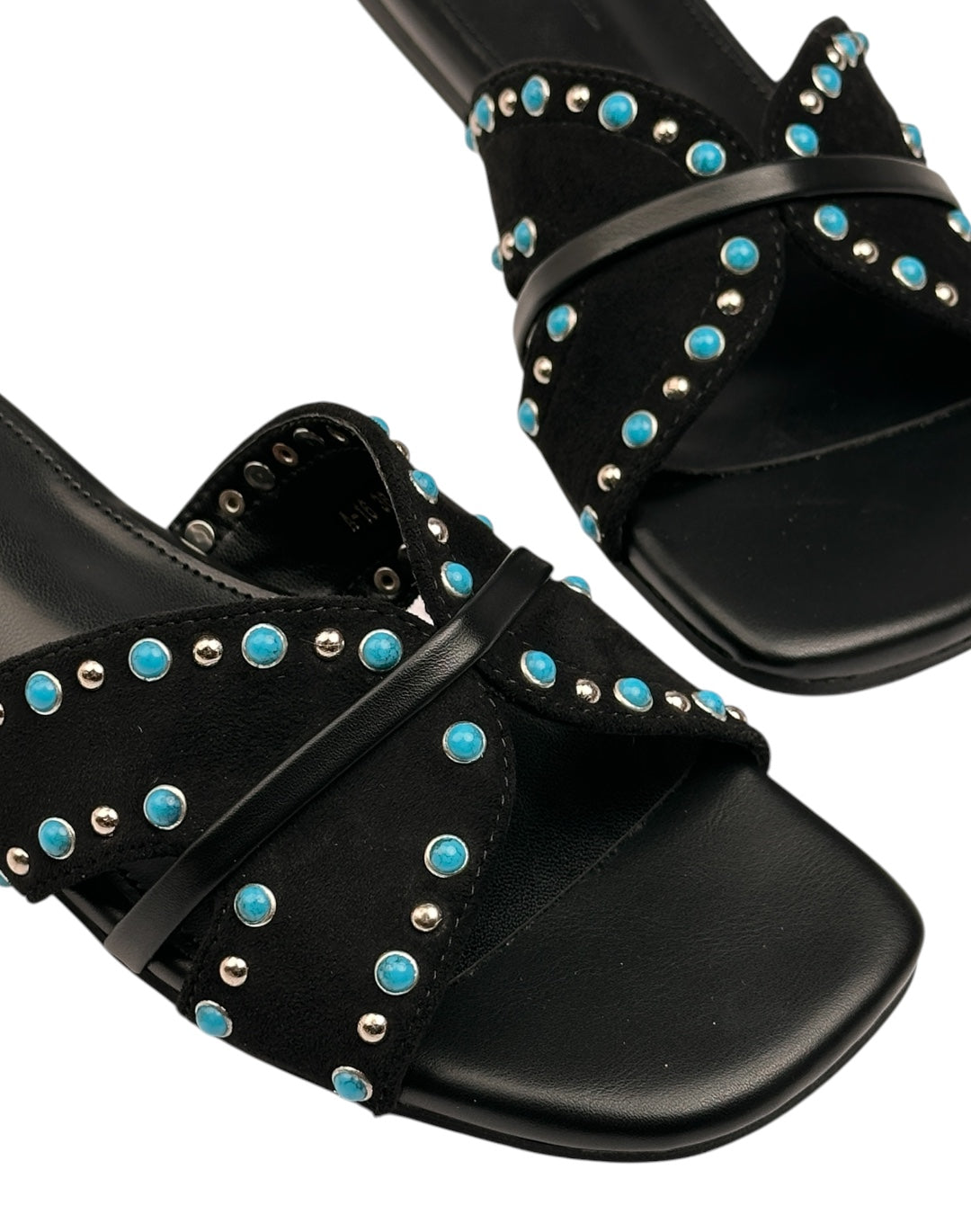 Suede slippers with turquoise stones