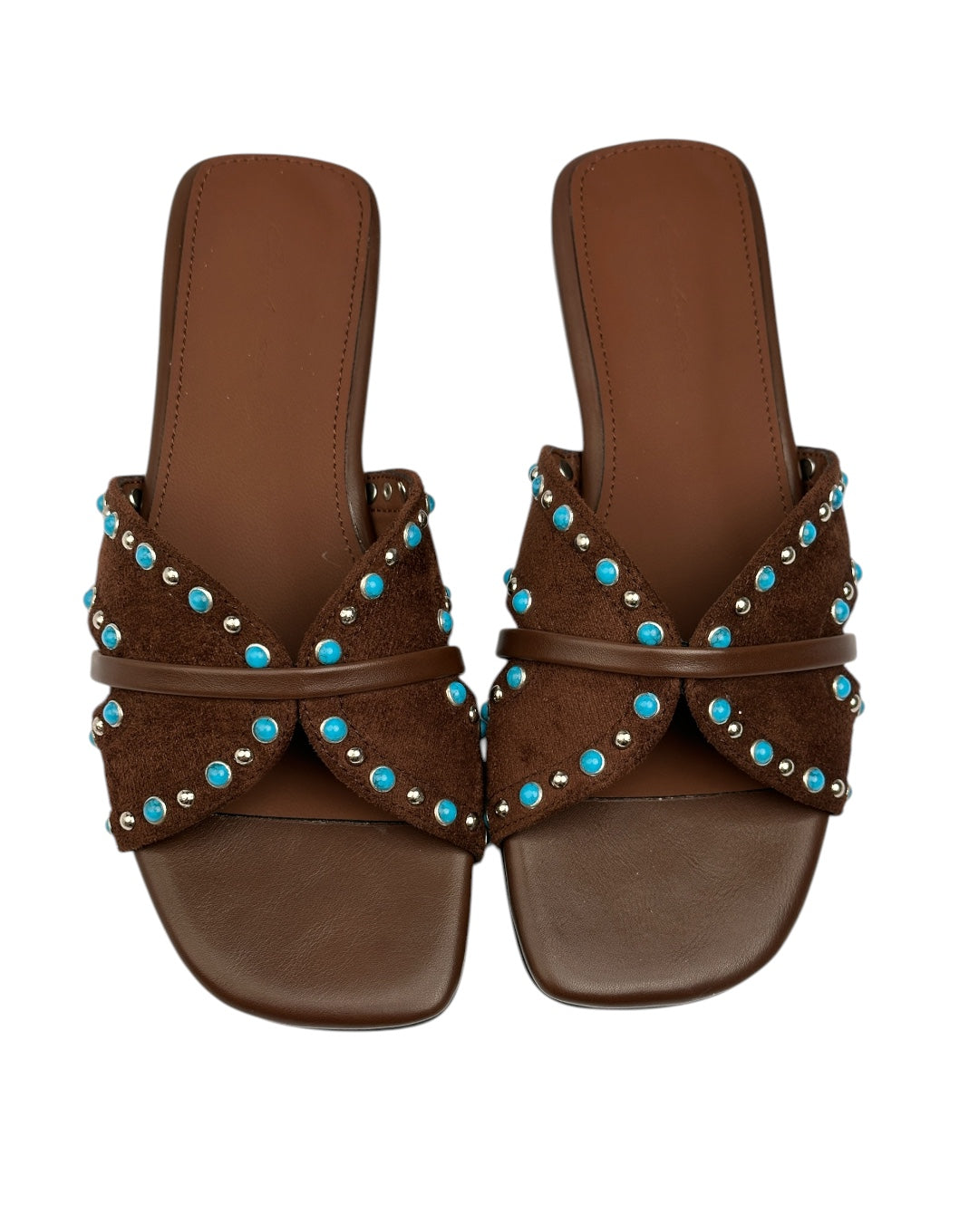 Suede slippers with turquoise stones