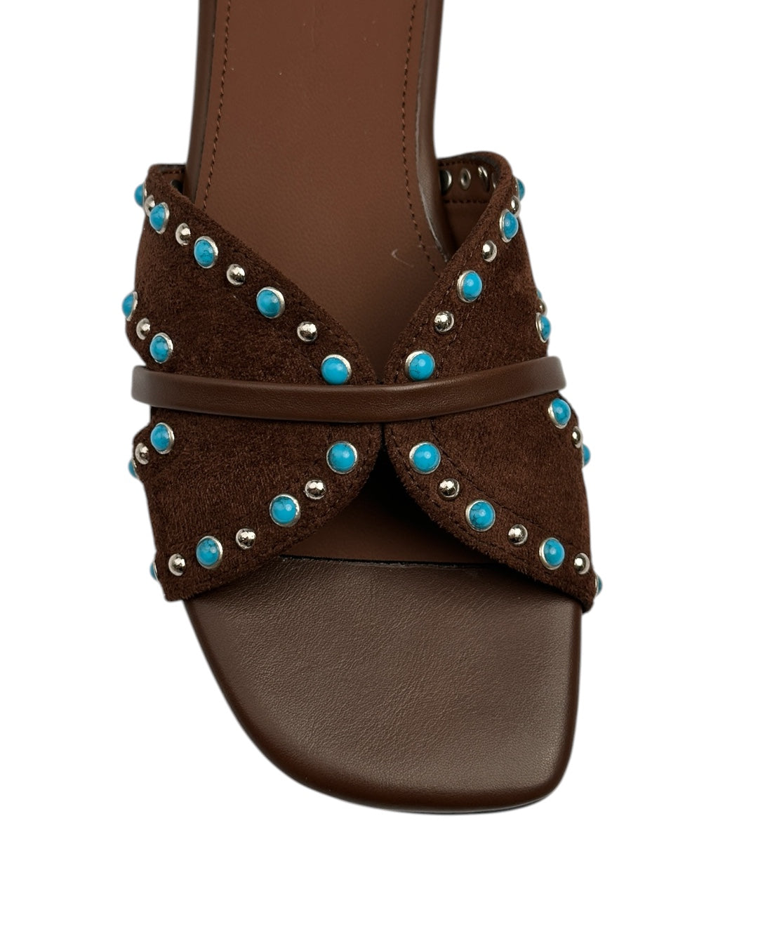 Suede slippers with turquoise stones