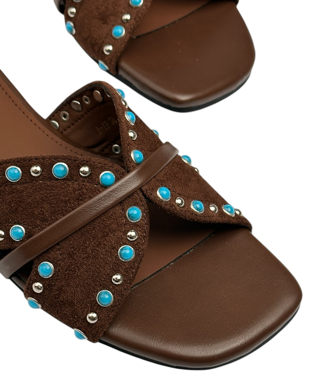 Suede slippers with turquoise stones