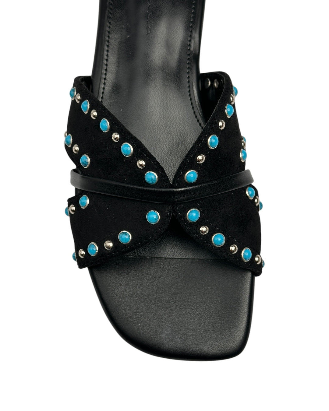 Suede slippers with turquoise stones
