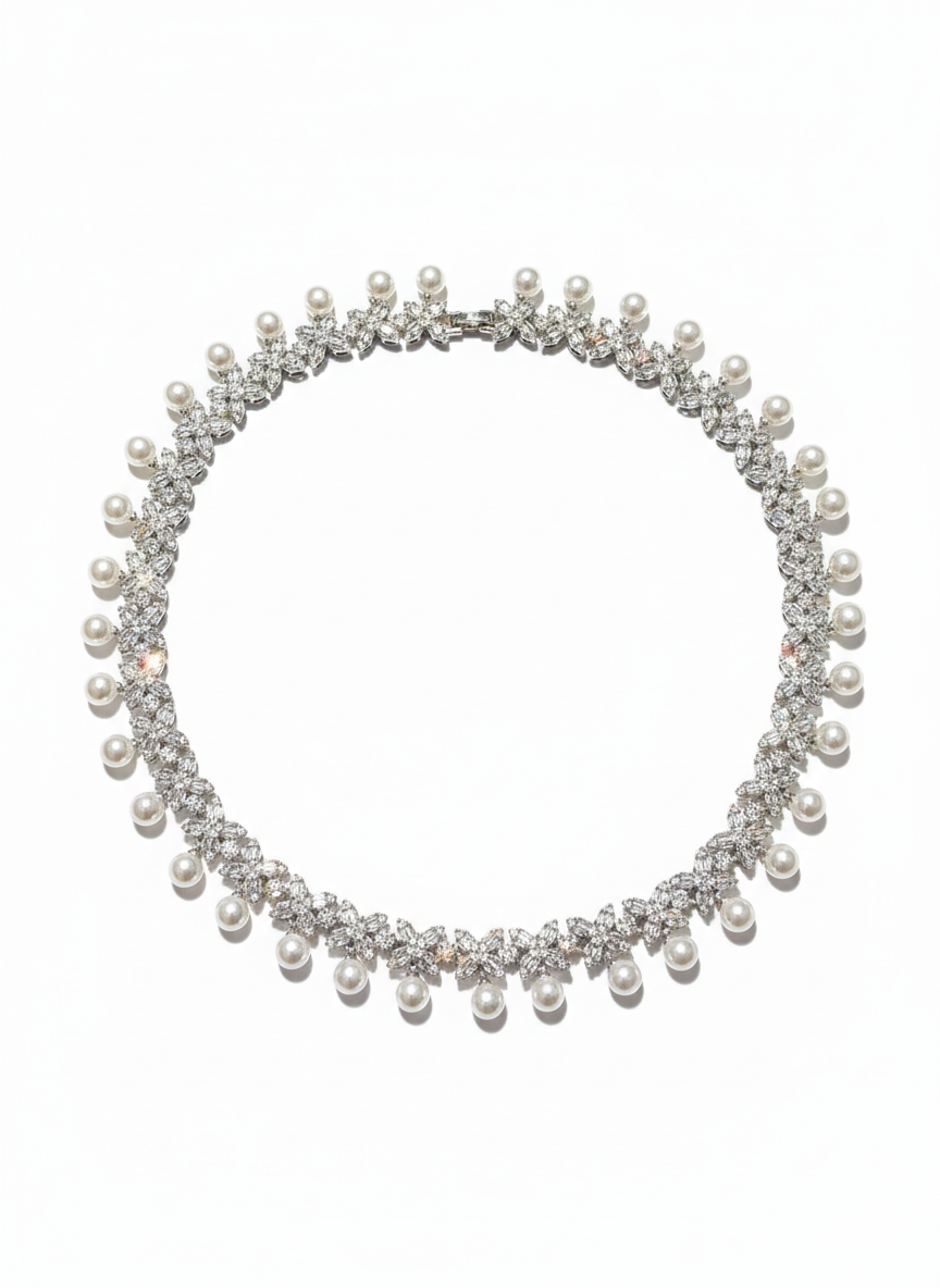 Set studded with zircon stones and pearls