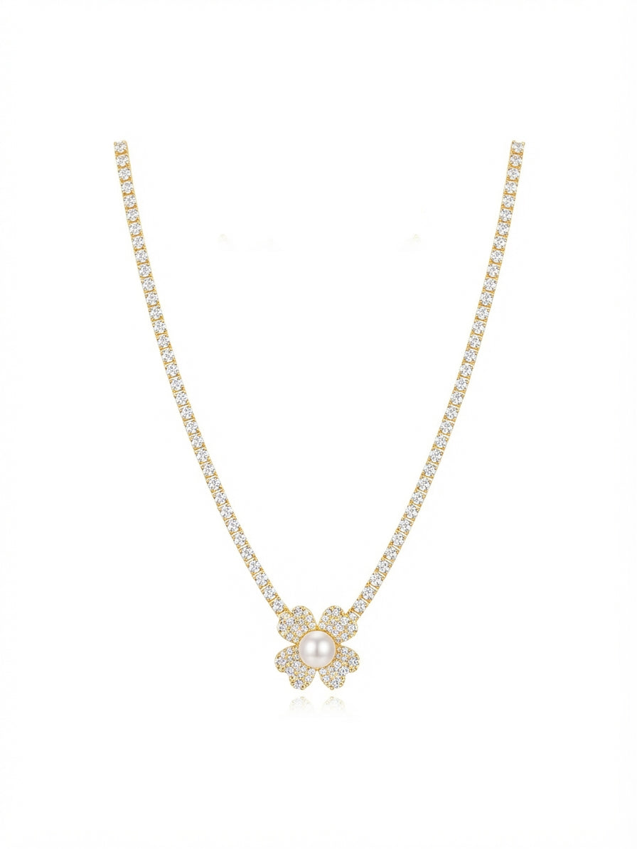 طقم الوردة سنسال وحلق مرصع أحجار الزركون