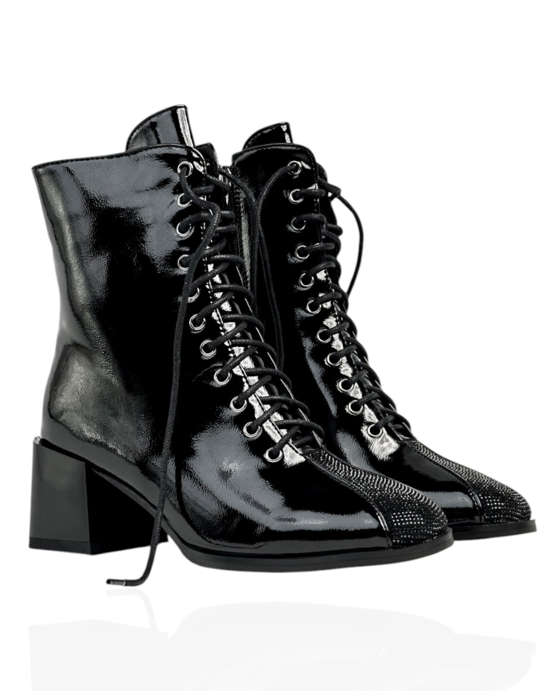 Black leather boots with sparkling stones