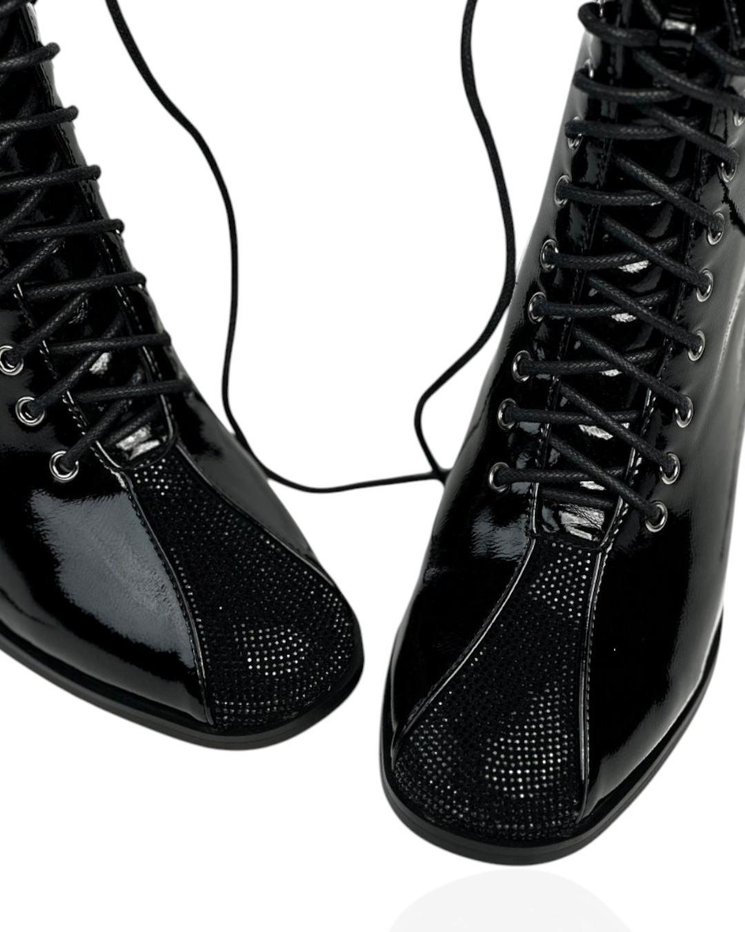 Black leather boots with sparkling stones