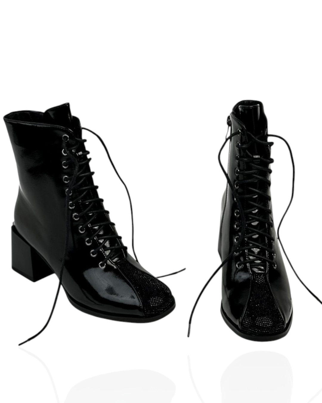 Black leather boots with sparkling stones