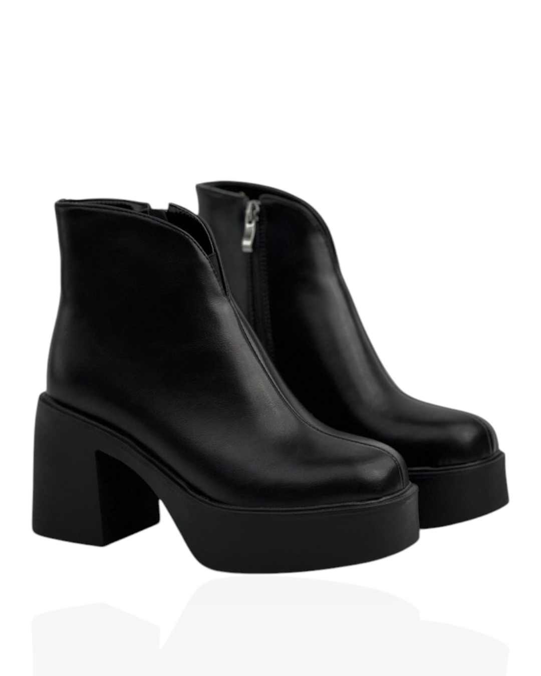 Leather boots with a block heel