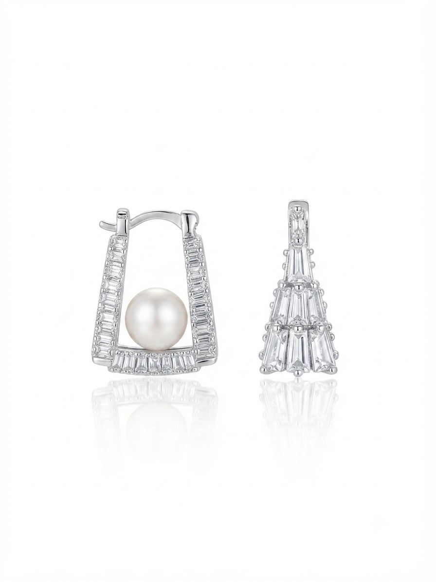 Earrings set with zircon stones and pearls
