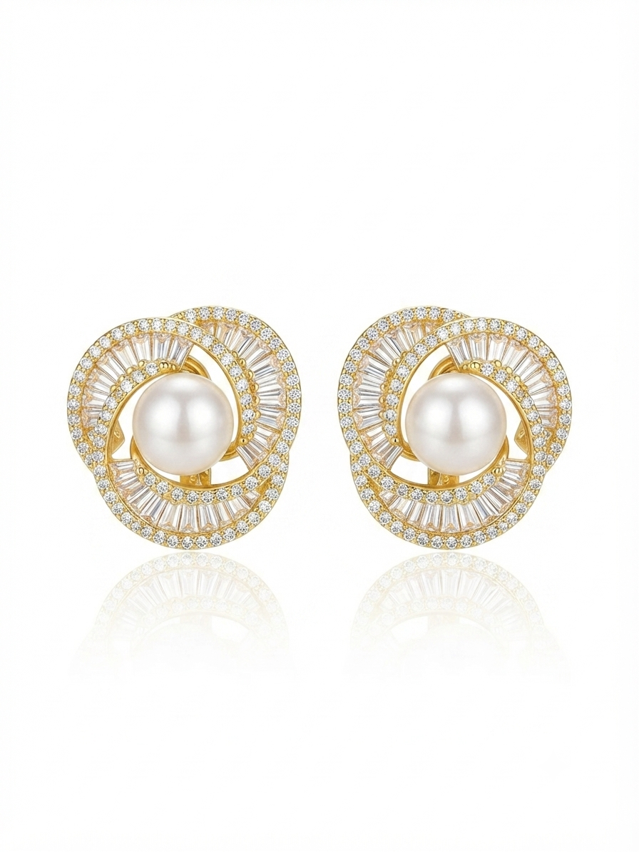 Earrings set with zircon stones and pearls