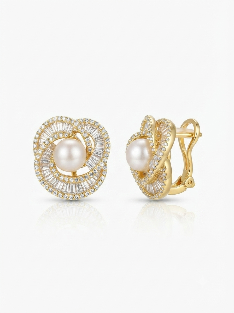 Earrings set with zircon stones and pearls