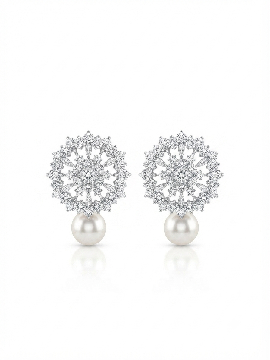 Earrings set with zircon stones and pearls