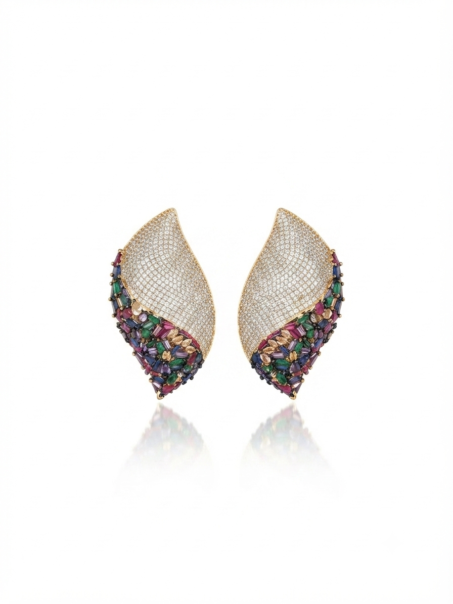 Earrings set with colorful zircon stones